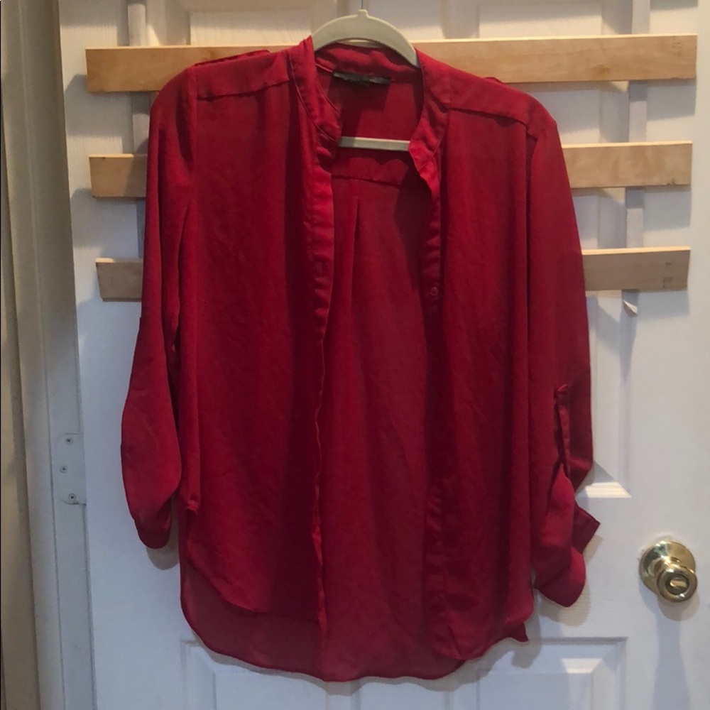 Magenta Sheer Dressy Button Shirt, size Small